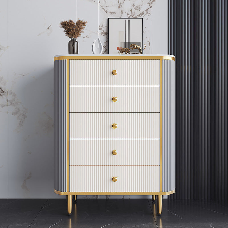 Stone Storage Chest Bedroom Glam Chest in White with Drawers