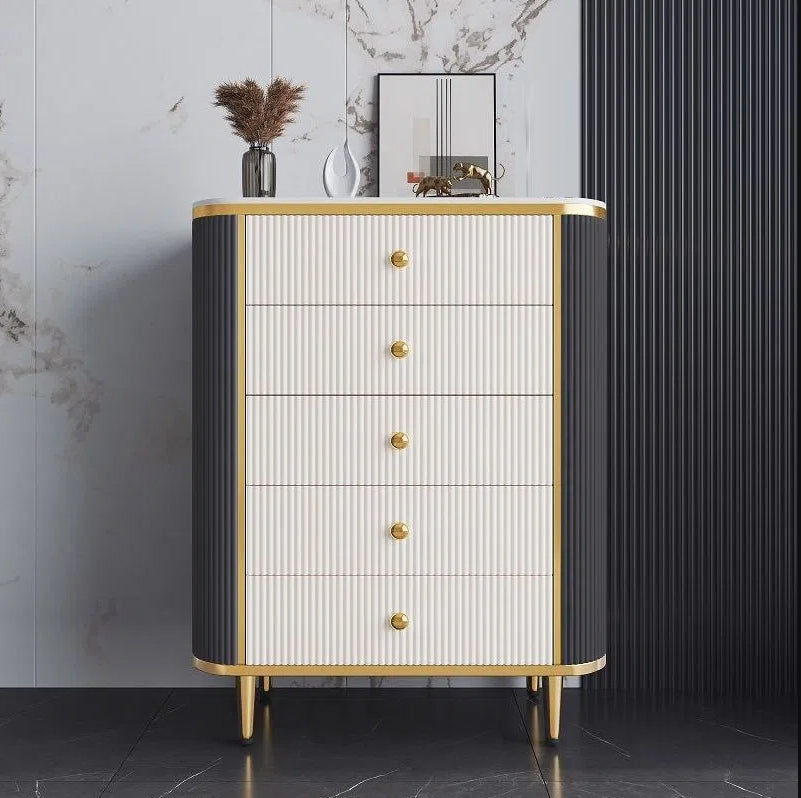 Stone Storage Chest Bedroom Glam Chest in White with Drawers