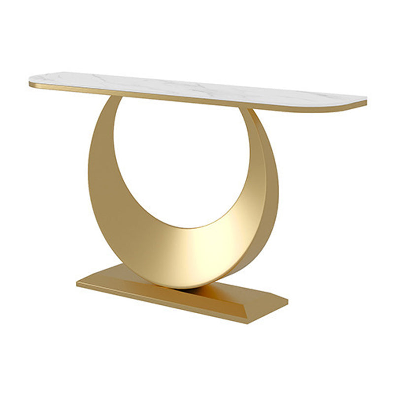 Glam Stone Console Table Half Moon Console Sofa Table for Hall