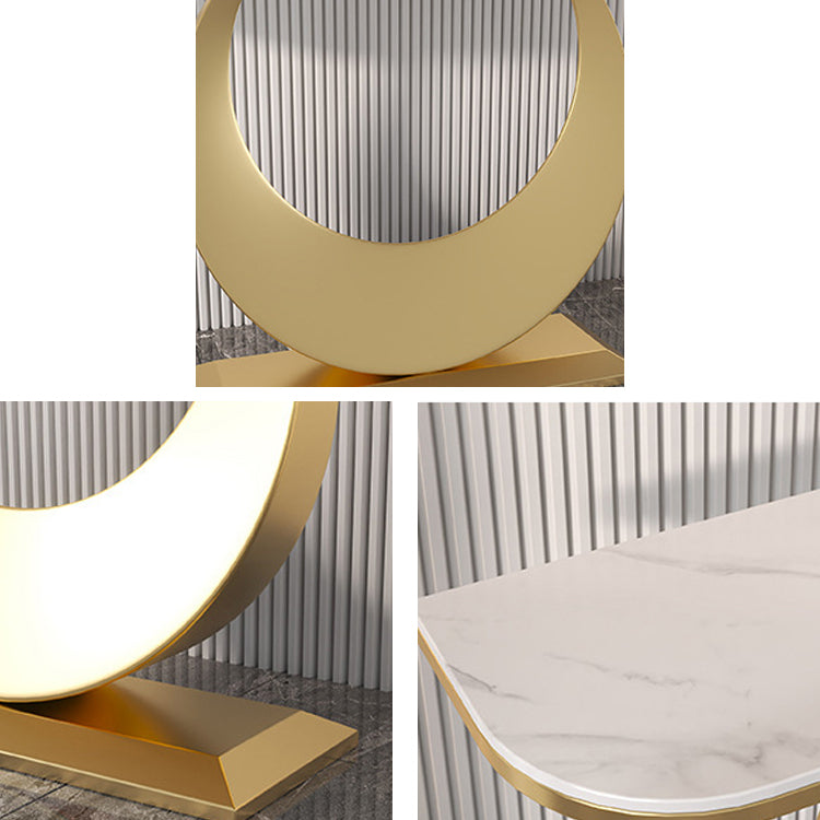 Glam Stone Console Table Half Moon Console Sofa Table for Hall