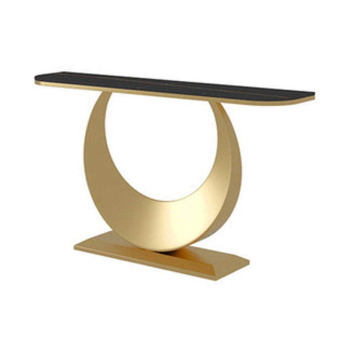 Glam Stone Console Table Half Moon Console Sofa Table for Hall