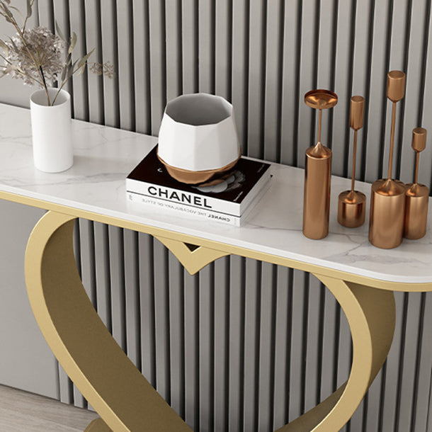 Glam Stone Accent Table Half Moon Sofa Console Table for Hall