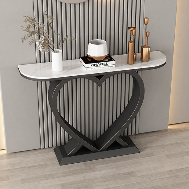 Glam Stone Accent Table Half Moon Sofa Console Table for Hall