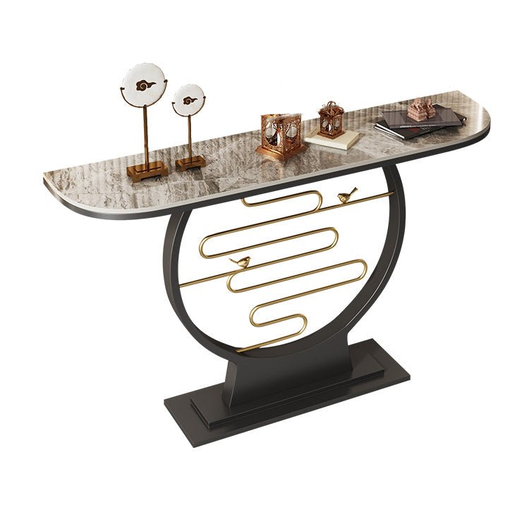 Stone Half Moon Console Table 1-shelf 31.5" Tall Accent Table with Abstract Base