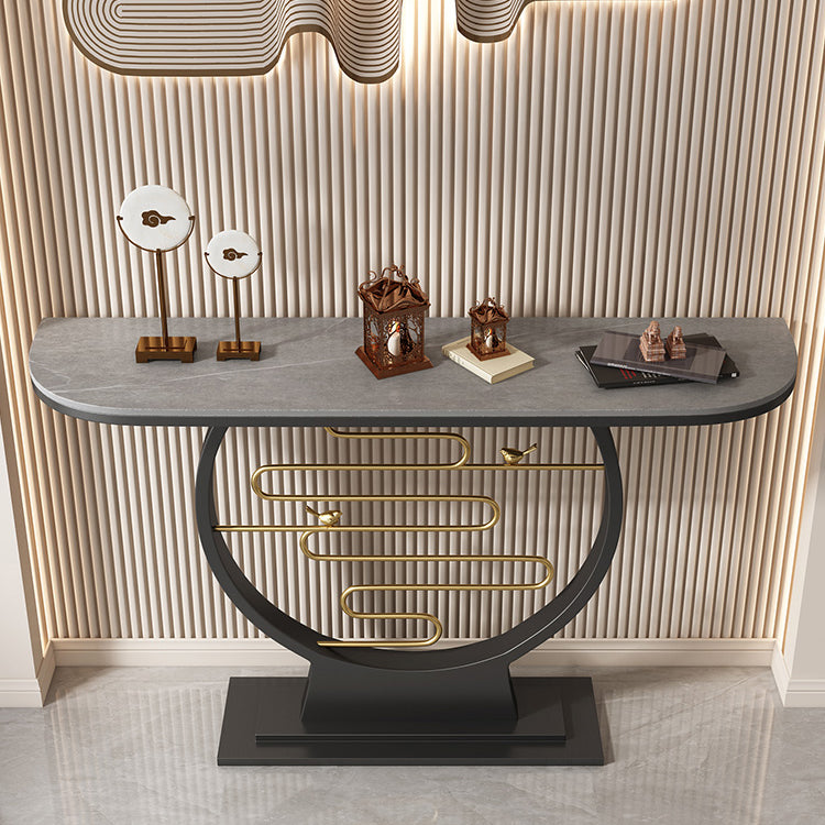 Stone Half Moon Console Table 1-shelf 31.5" Tall Accent Table with Abstract Base