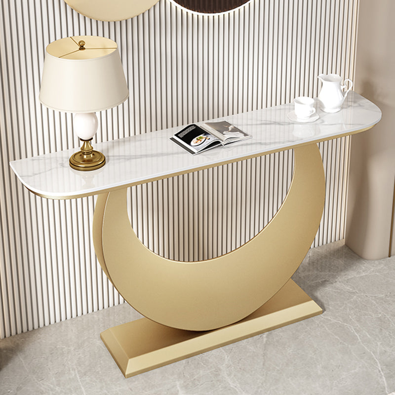 Stone Half Moon Accent Table Modern 31.5" Tall Console Table for Hall