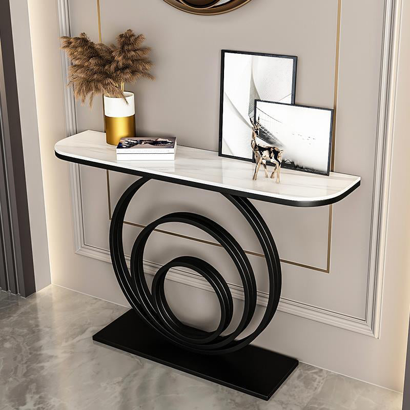 Modern Half Moon Accent Table Stone Console Sofa Table for Hall