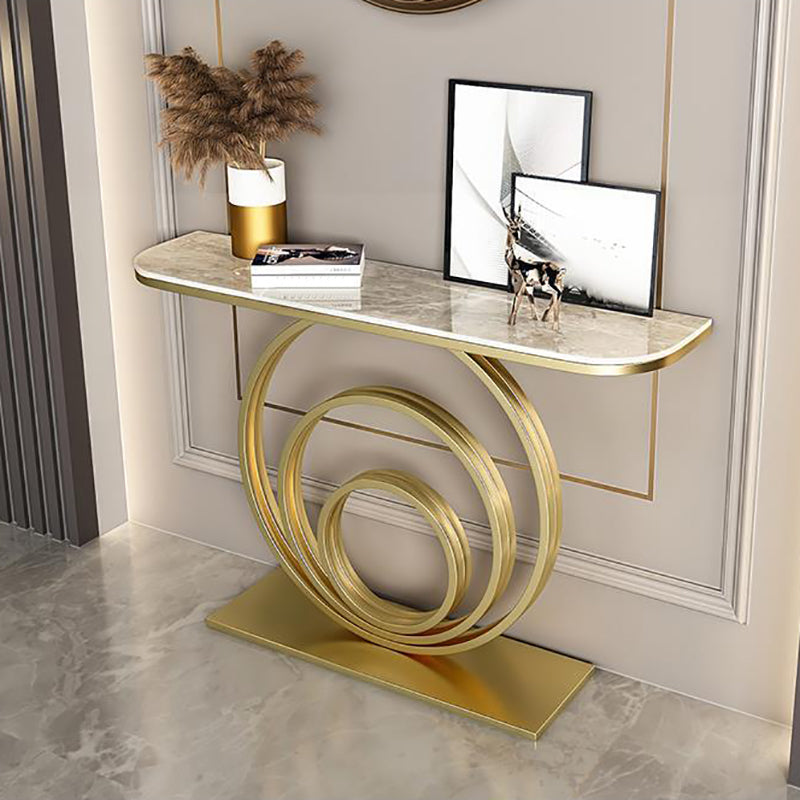 Modern Half Moon Accent Table Stone Console Sofa Table for Hall