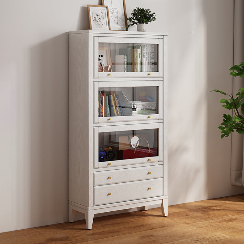 Wood Standard Bookcase Closed Back Contemporary Bookshelf with Drawers
