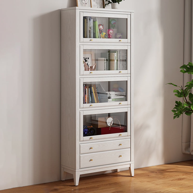 Wood Standard Bookcase Closed Back Contemporary Bookshelf with Drawers