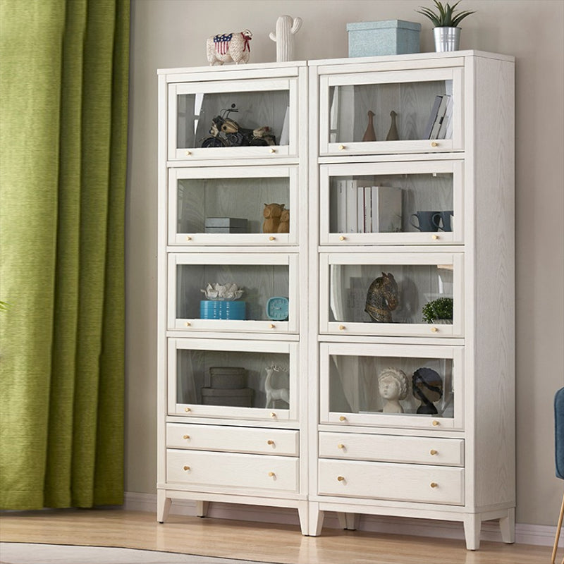 Wood Standard Bookcase Closed Back Contemporary Bookshelf with Drawers