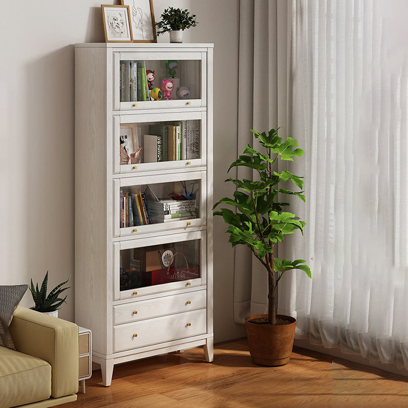 Wood Standard Bookcase Closed Back Contemporary Bookshelf with Drawers