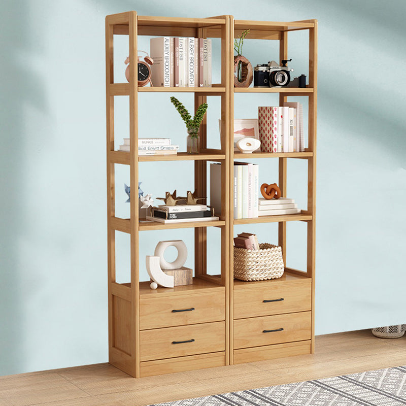 Modern Style Open Back Bookshelf Vertical Wooden Bookcase with Drawers