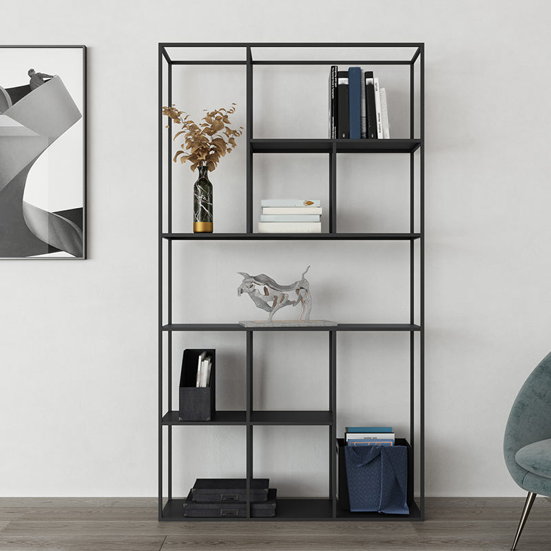 Modern Style Open Back Bookcase Metal Frame Bookshelf in Black
