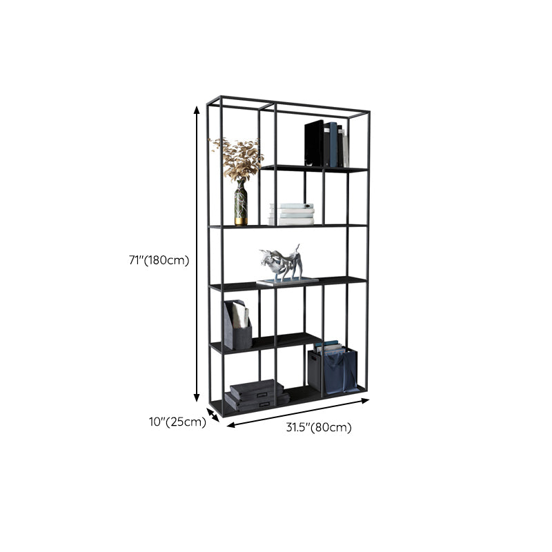 Modern Style Open Back Bookcase Metal Frame Bookshelf in Black