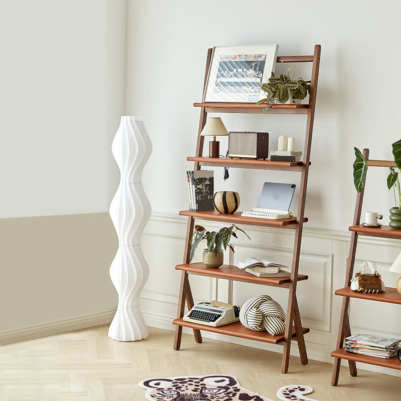 Modern Style Open Back Bookshelf Ladder Wooden Bookcase for Home Office