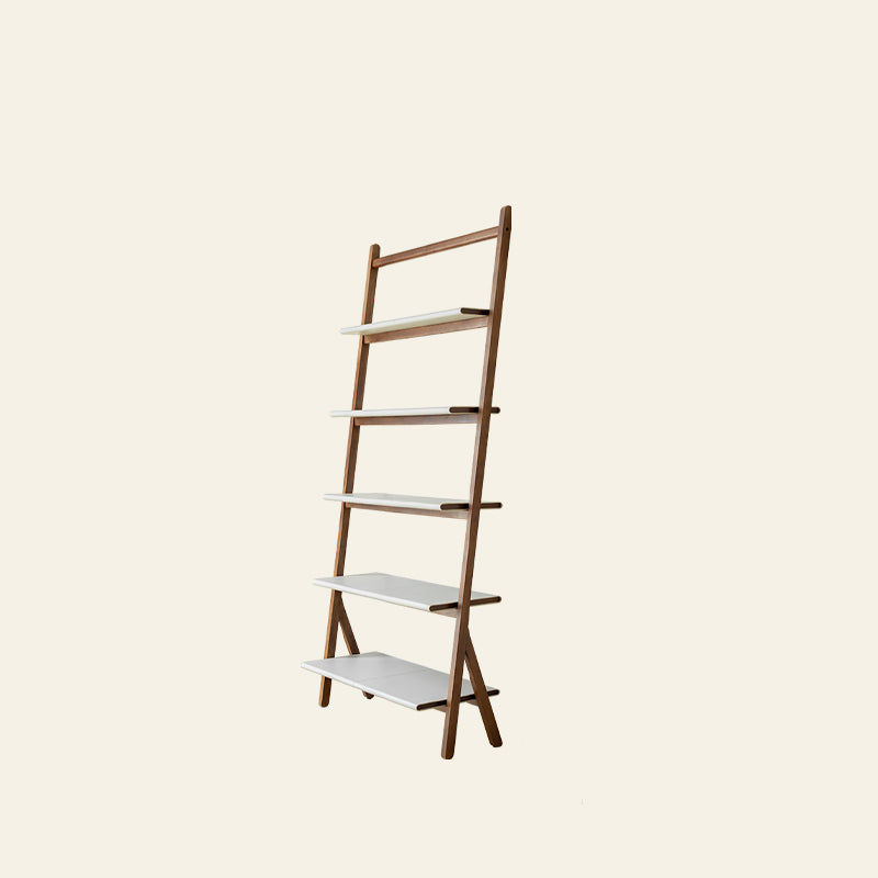 Modern Style Open Back Bookshelf Ladder Wooden Bookcase for Home Office