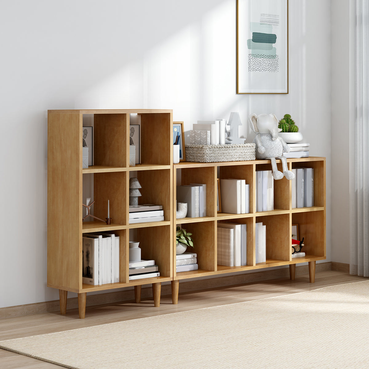Modern Style Open Back Bookshelf Wooden Shelf Bookcase in Brown