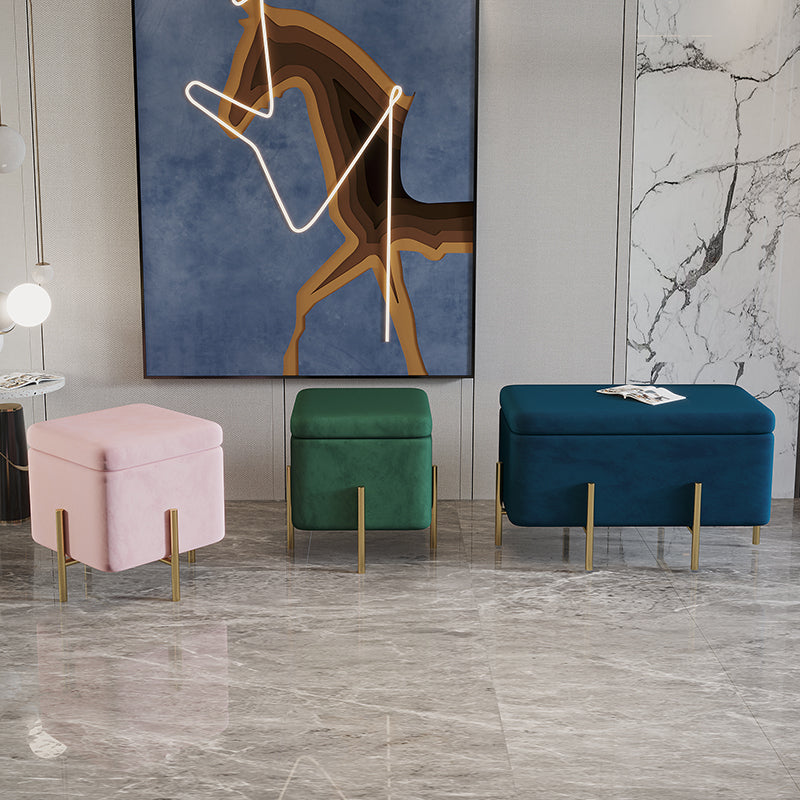 Ottoman Square Pure Color Velvet Scratch Resistant Ottoman with Storage