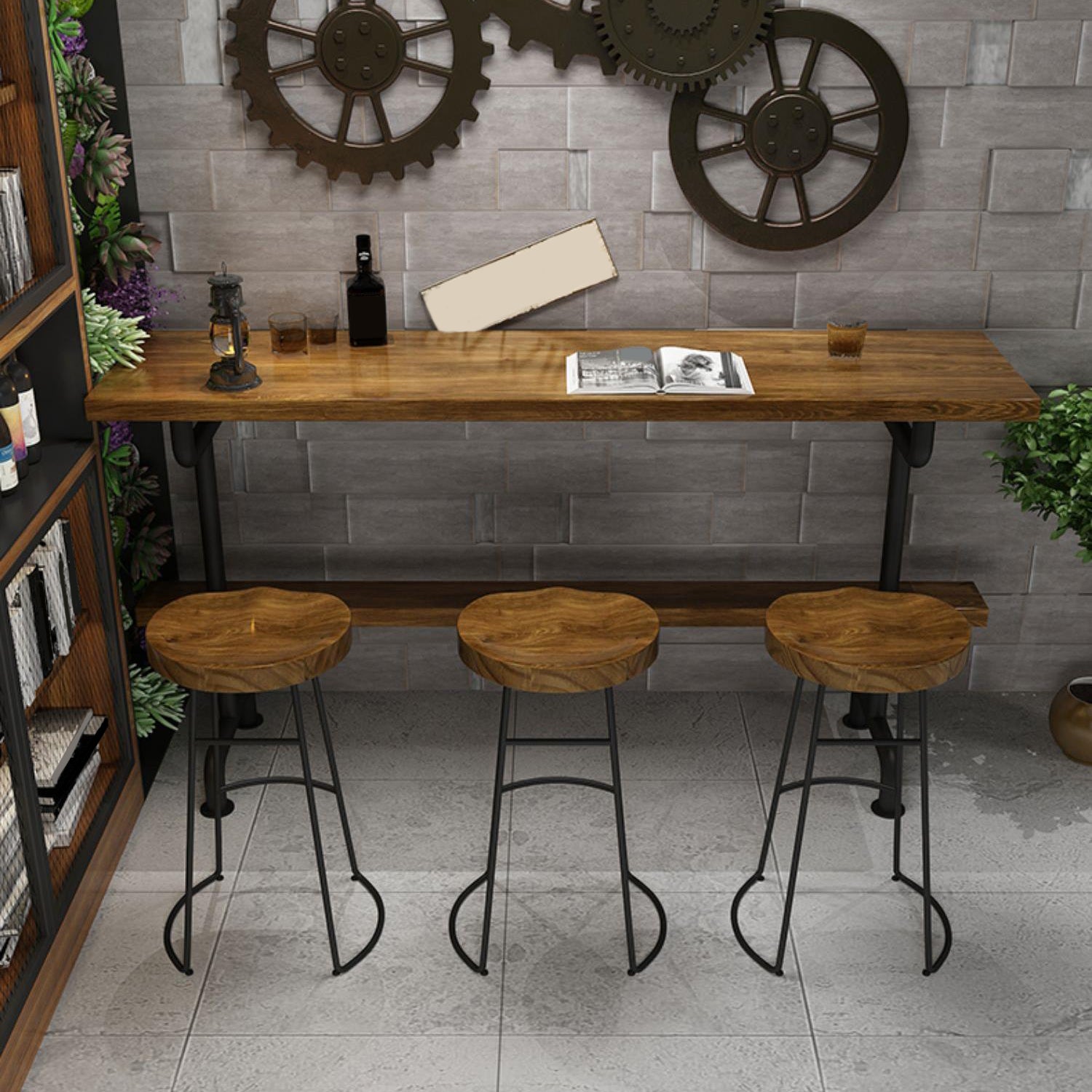 Contemporary Backless Dining Stools Solid Wood Bar Stools with Footrest