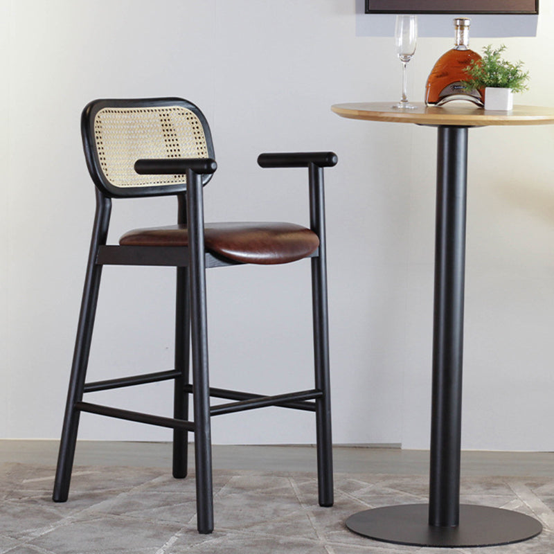 Solid Wood Dining Stools Contemporary Armed Bar Stools with Footrest