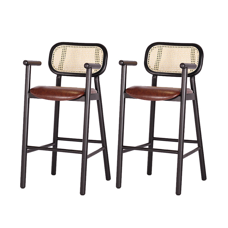 Solid Wood Dining Stools Contemporary Armed Bar Stools with Footrest
