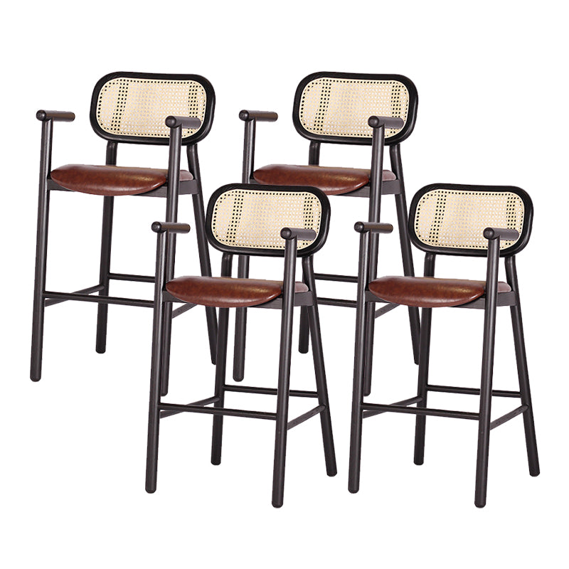 Solid Wood Dining Stools Contemporary Armed Bar Stools with Footrest