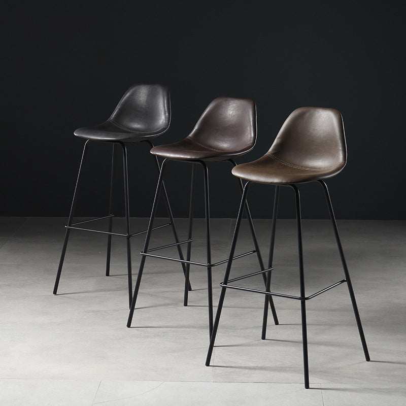 Faux Leather Dining Stools Contemporary Armless Bar Stools with Metal Base