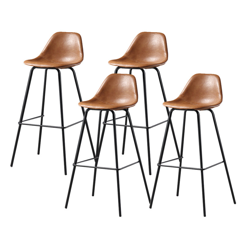 Faux Leather Dining Stools Contemporary Armless Bar Stools with Metal Base
