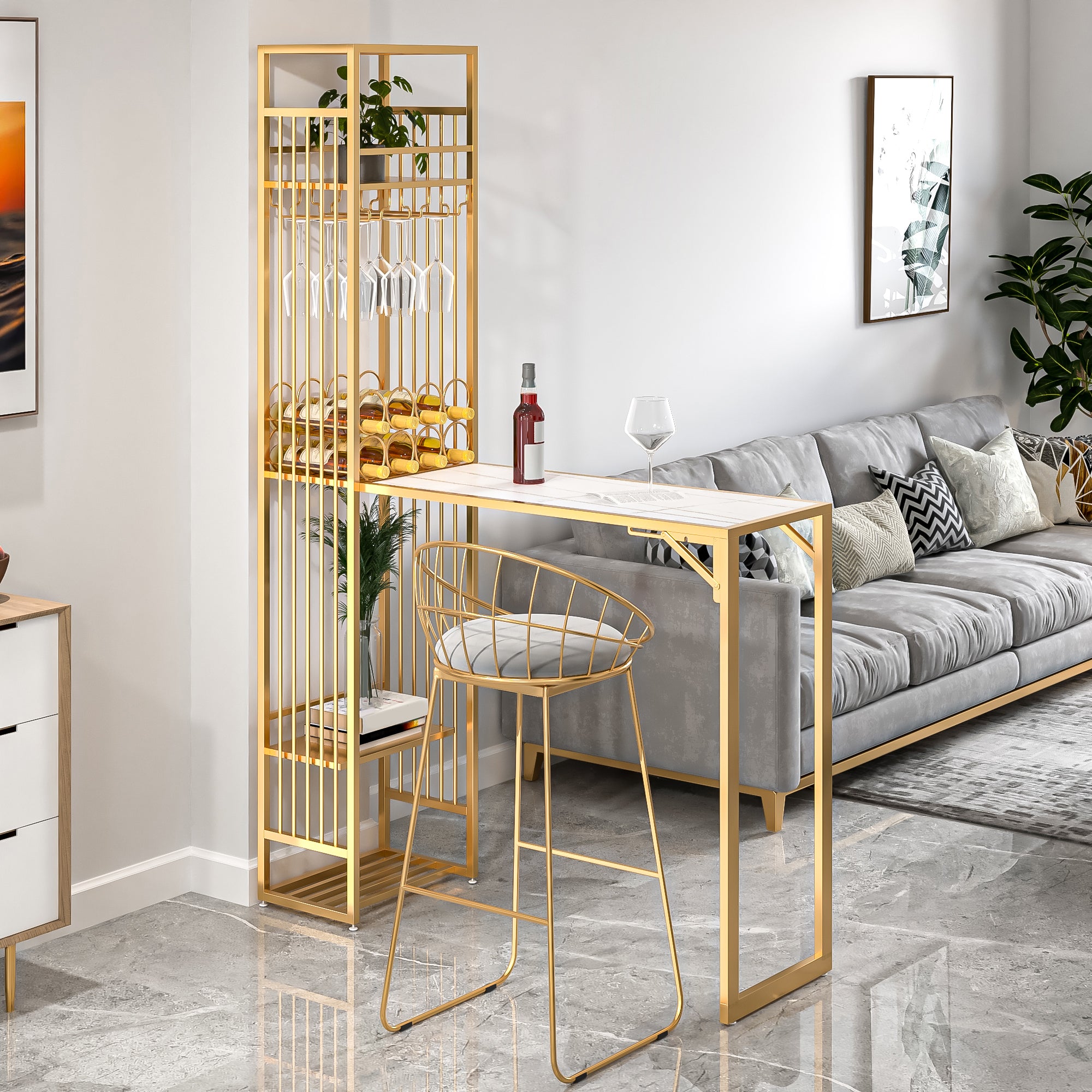 Modern Style Bar Table Set 1/2 Pieces Rectangle Bar Table with Upholstered Stool