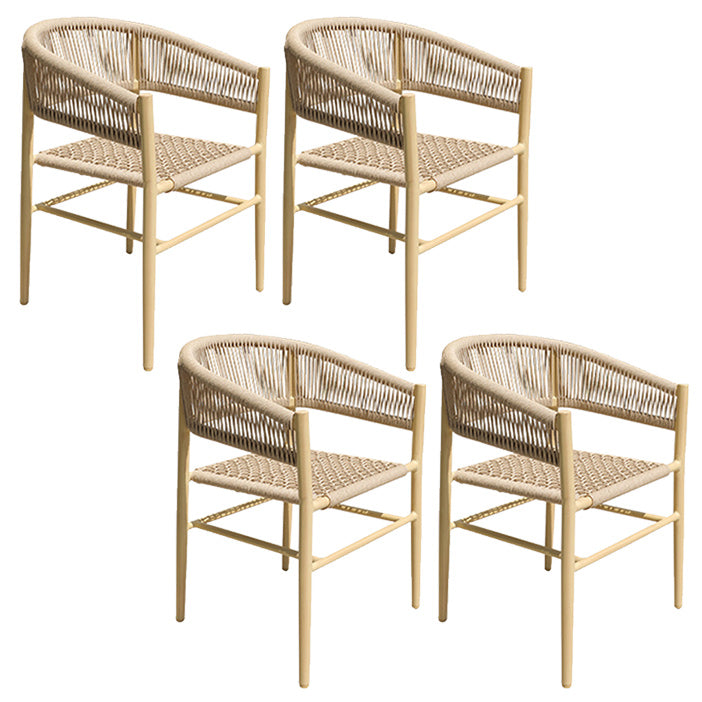 Contemporary Natural Patio Dining Side Chair with Faux Rattan Back