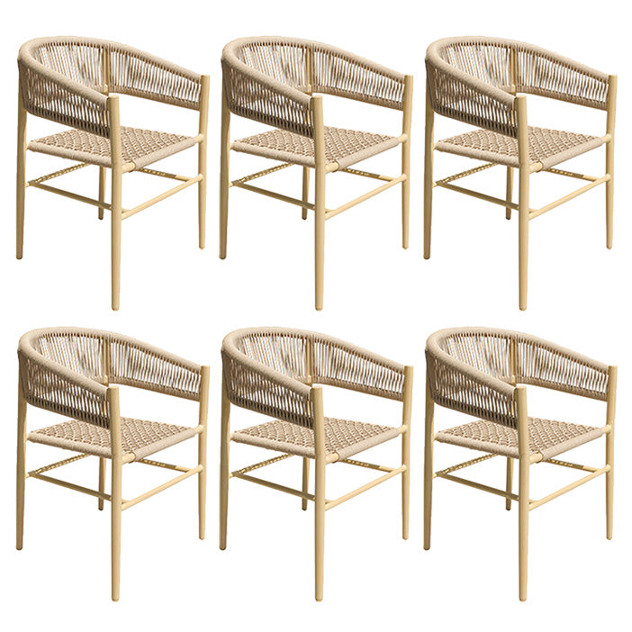 Contemporary Natural Patio Dining Side Chair with Faux Rattan Back