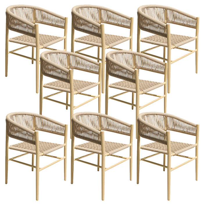 Contemporary Natural Patio Dining Side Chair with Faux Rattan Back