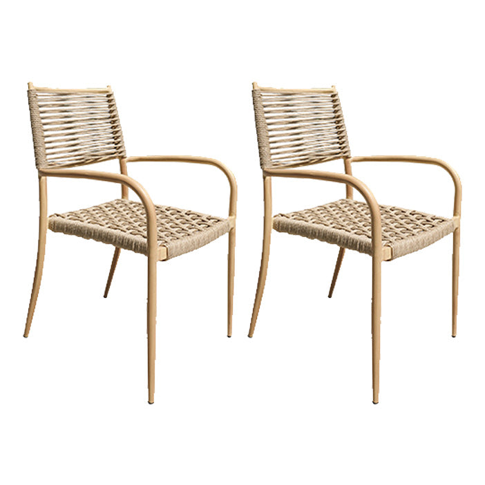 Contemporary Natural Patio Dining Side Chair with Faux Rattan Back