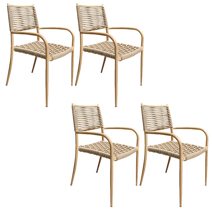 Contemporary Natural Patio Dining Side Chair with Faux Rattan Back