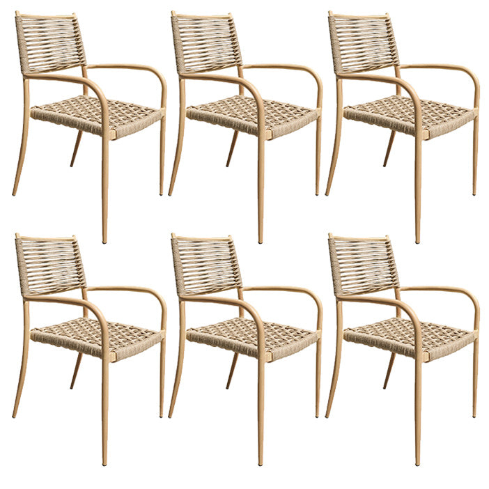 Contemporary Natural Patio Dining Side Chair with Faux Rattan Back