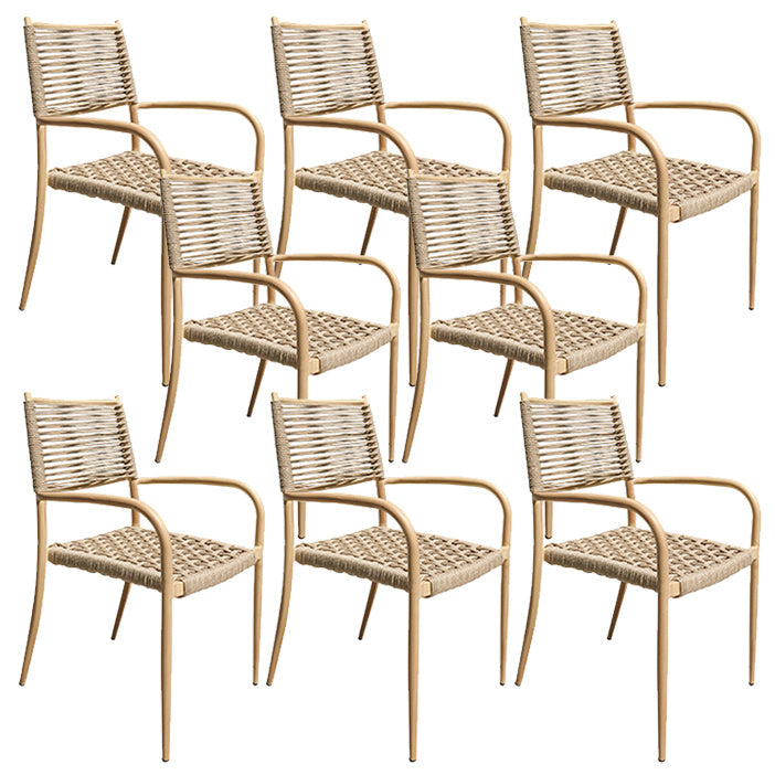 Contemporary Natural Patio Dining Side Chair with Faux Rattan Back