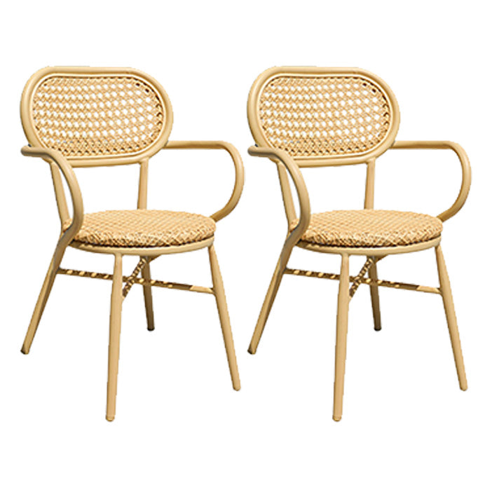 Contemporary Natural Patio Dining Side Chair with Faux Rattan Back