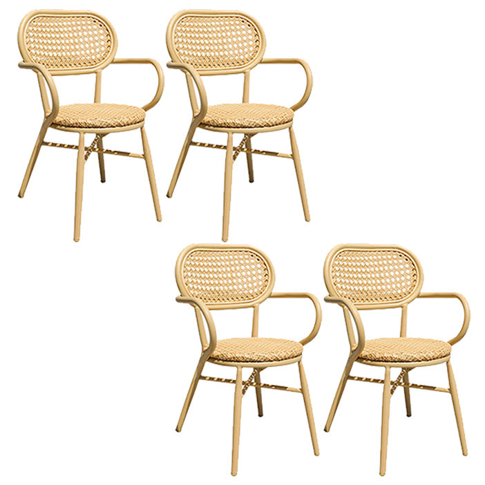 Contemporary Natural Patio Dining Side Chair with Faux Rattan Back
