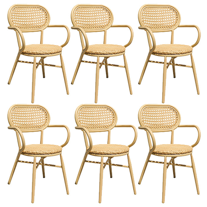 Contemporary Natural Patio Dining Side Chair with Faux Rattan Back