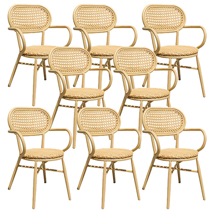 Contemporary Natural Patio Dining Side Chair with Faux Rattan Back