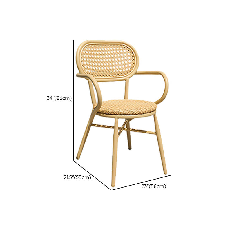 Contemporary Natural Patio Dining Side Chair with Faux Rattan Back