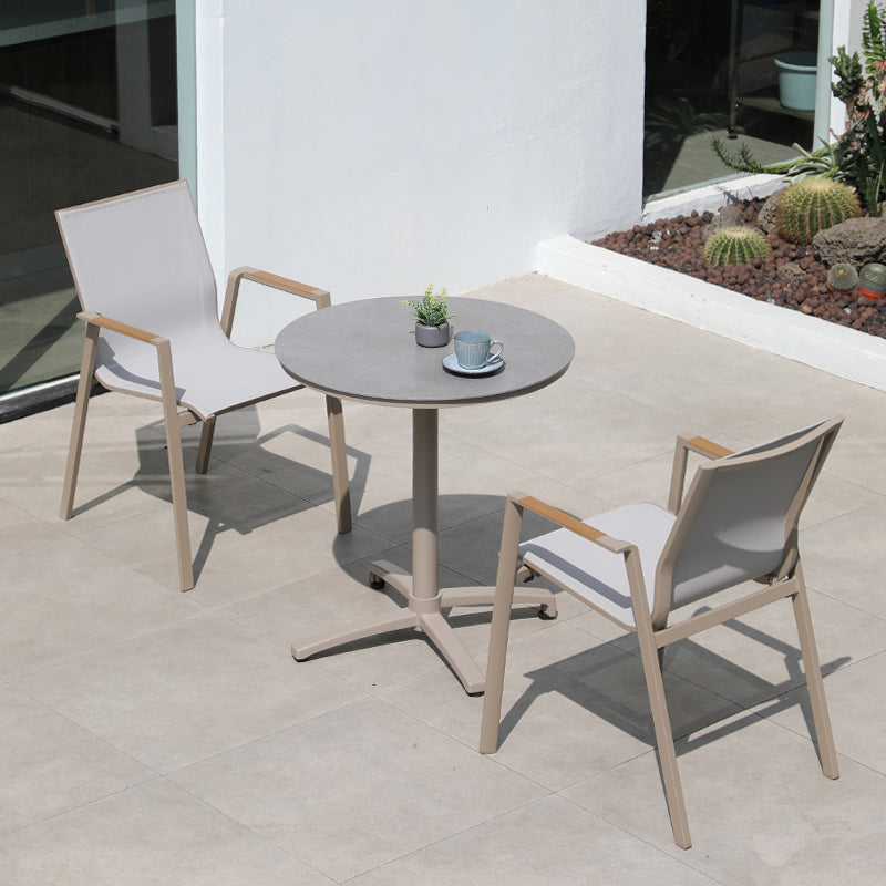 Contemporary Patio Dining Side Chair in Beige Aluminum with Fabric Back