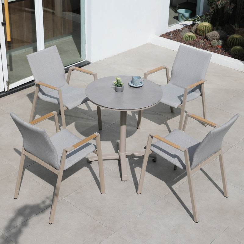 Contemporary Patio Dining Side Chair in Beige Aluminum with Fabric Back