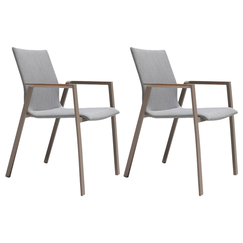 Contemporary Patio Dining Side Chair in Beige Aluminum with Fabric Back