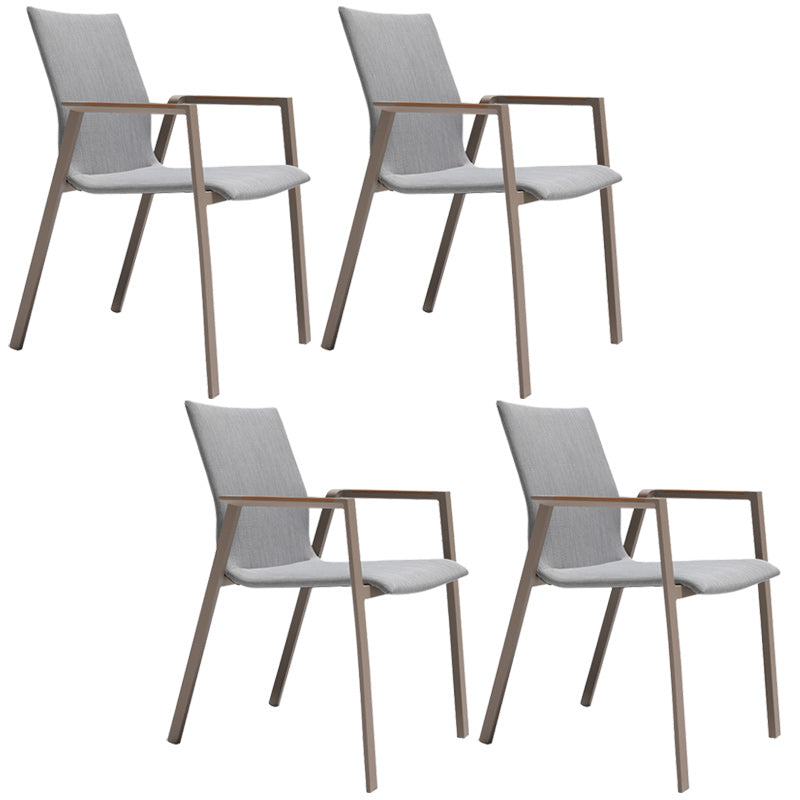 Contemporary Patio Dining Side Chair in Beige Aluminum with Fabric Back