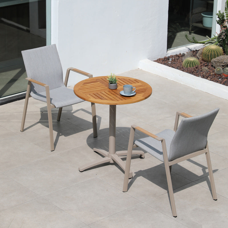 Contemporary Patio Dining Side Chair in Beige Aluminum with Fabric Back