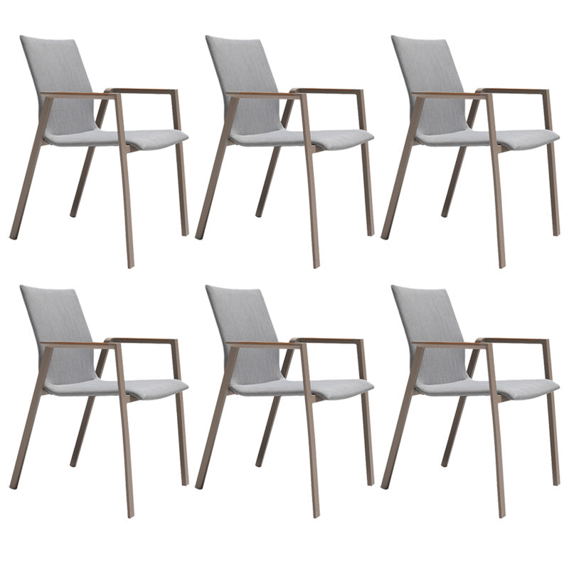 Contemporary Patio Dining Side Chair in Beige Aluminum with Fabric Back