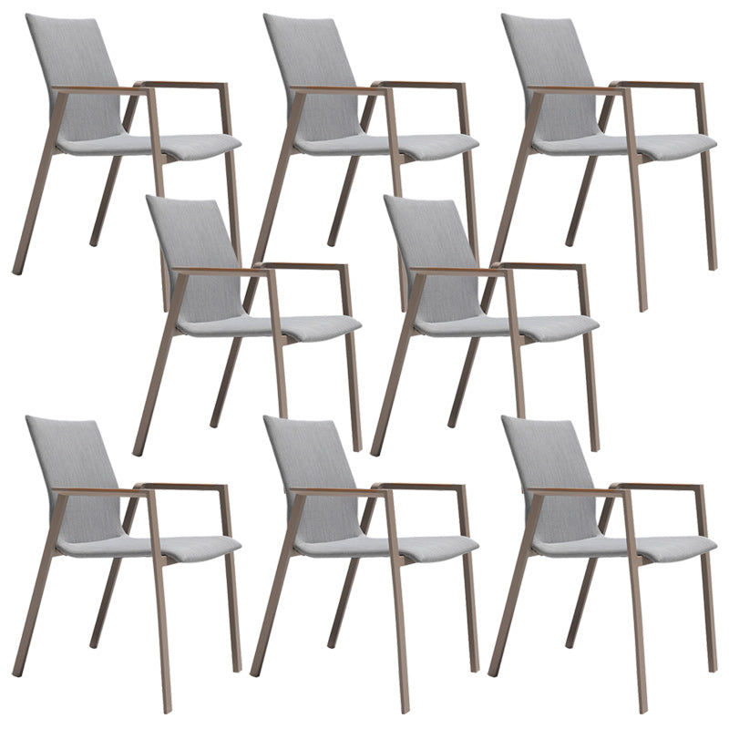 Contemporary Patio Dining Side Chair in Beige Aluminum with Fabric Back