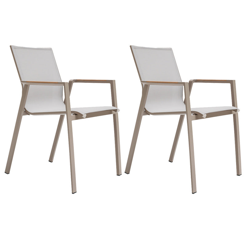 Contemporary Patio Dining Side Chair in Beige Aluminum with Fabric Back